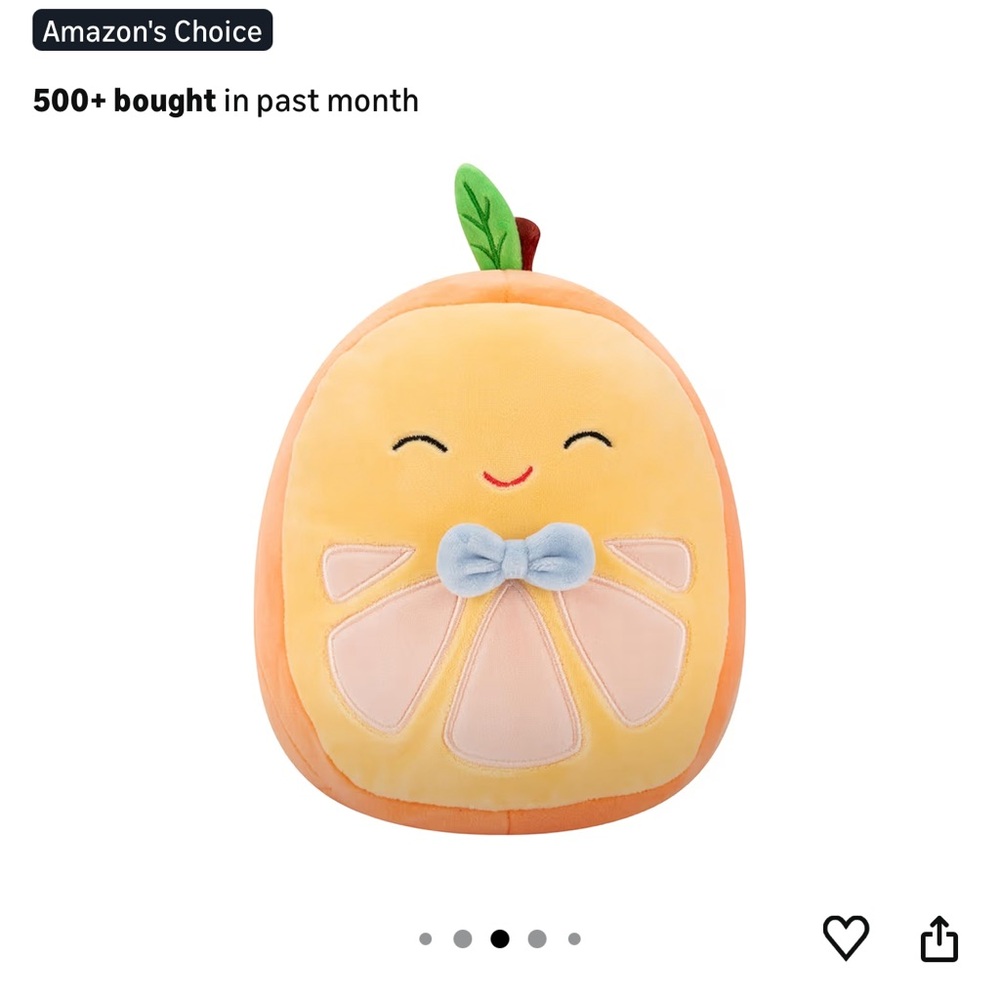 Squishmallow Orange Plush Pillow with Bow Accent-8"